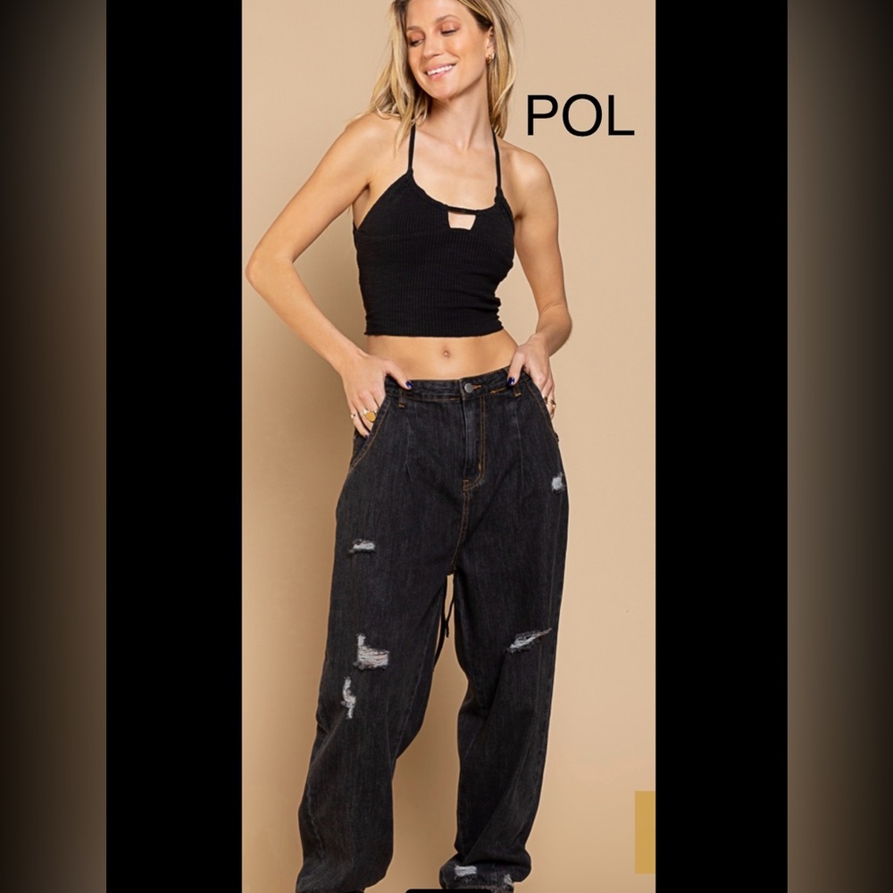 BPB11🖤POL pop-art black flared denim w/amazing pop-art sequin back pockets🖤
